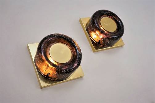 Limburg flush lights, a pair, purple glass & brass, 1970`s, German